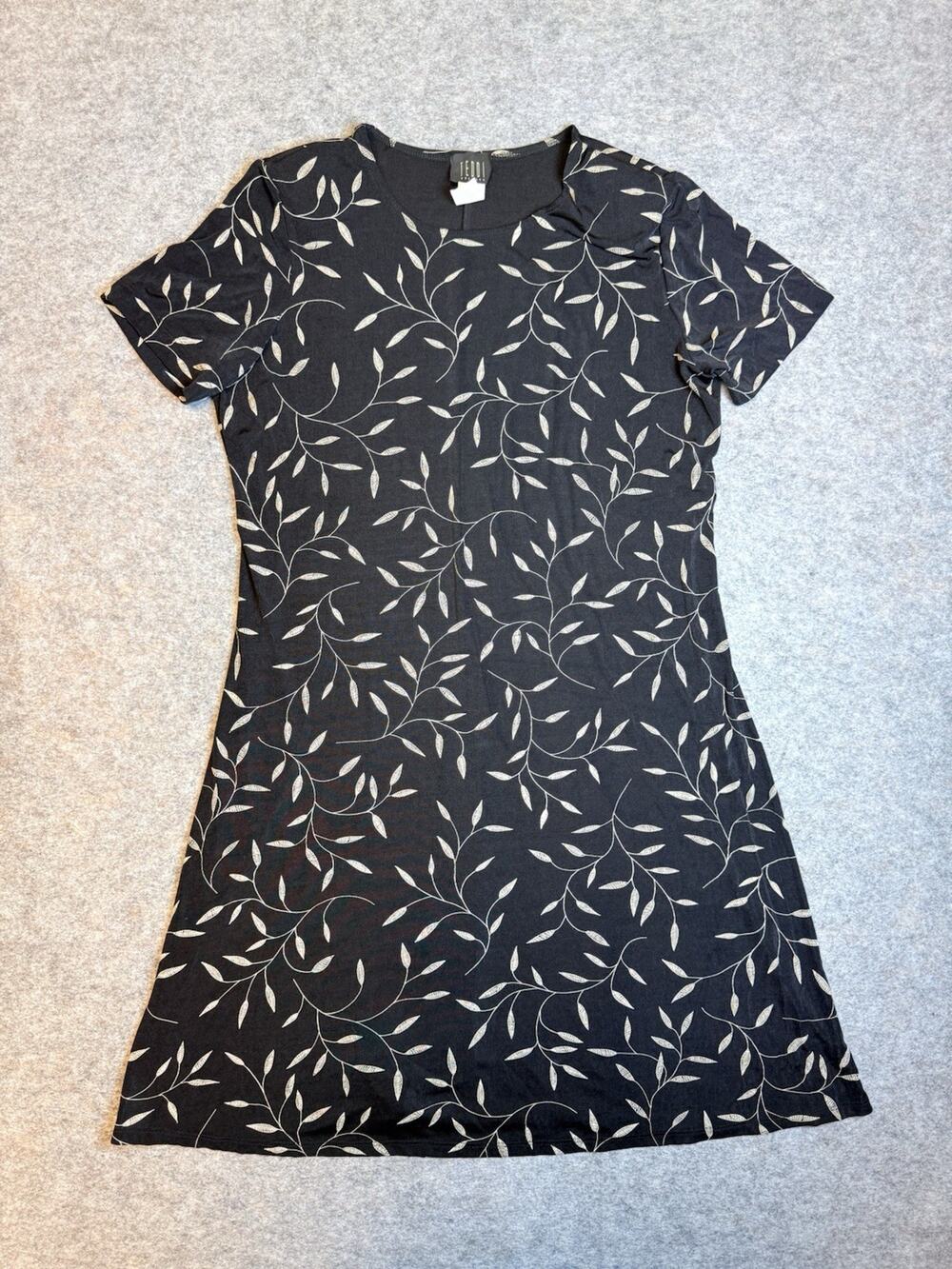 Vintage Teddi Dresses Womens Size 14 Black Floral Short Sleeve Midi 90s Y2K
